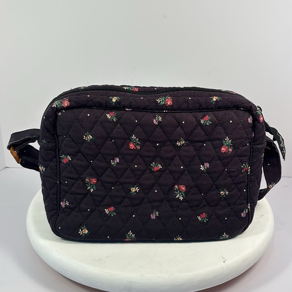 Vera Bradley Navy Blue w Roses & Border 2 Outside Pockets Good for Bible Bag - Picture 3 of 7